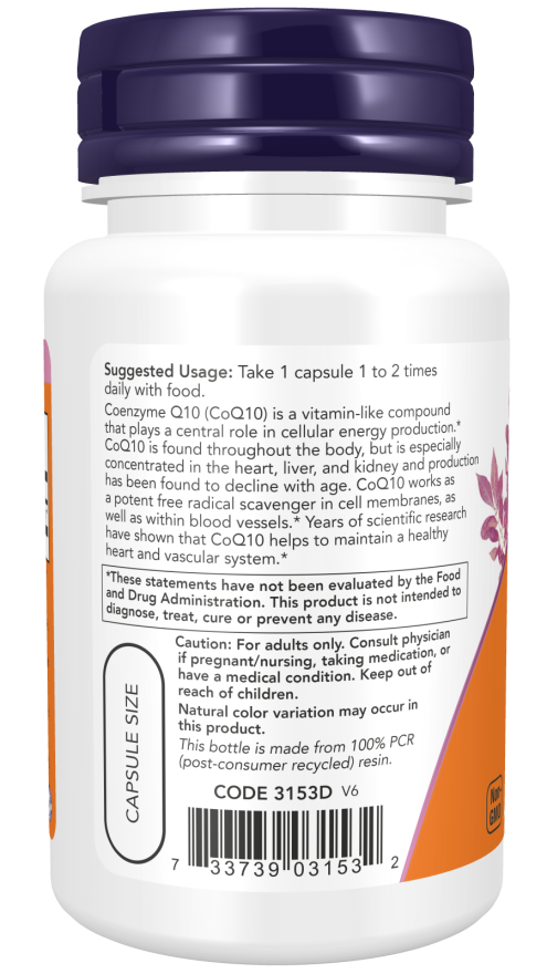 NOW - Koenzym Q10, 60 mg - 60 kapsułek wegetariańskich - obrazek 3