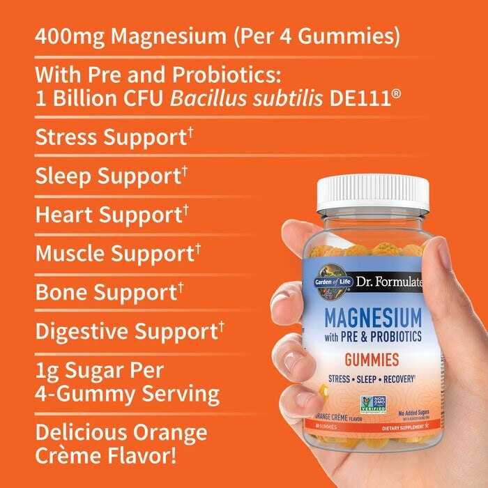 Garden of Life - Magnez z prebiotykami i probiotykami w żelkach, smak kremu pomarańczowego, 60 sztuk - obrazek 4