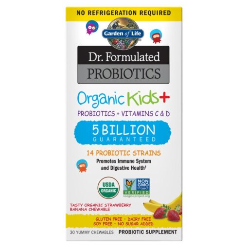 Eco Supplements - Dr. Formulated Probiotics Organic Kids+ Shelf-Stable Strawberry Banana 30 Chewables
