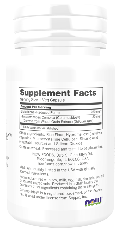 NOW Foods - Rozjaśniacz Skóry z Glutationem i Ceramozidami, 30 kapsułek vege - obrazek 2