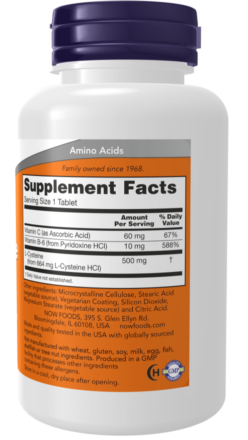 NOW - L-Cysteina, 500 mg - 100 tabletek - obrazek 2