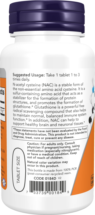 NOW - NAC, 1000 mg - 120 tabletek - obrazek 3
