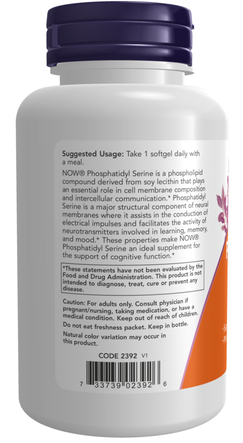 NOW - Fosfatydyloseryna, Ekstra Mocna 300 mg - 50 kapsułek miękkich - obrazek 3