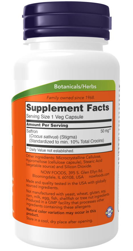 NOW Foods - Szafran, 50 mg - 60 kapsułek roślinnych - obrazek 2