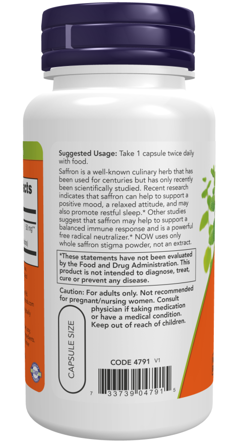 NOW Foods - Szafran, 50 mg - 60 kapsułek roślinnych - obrazek 3