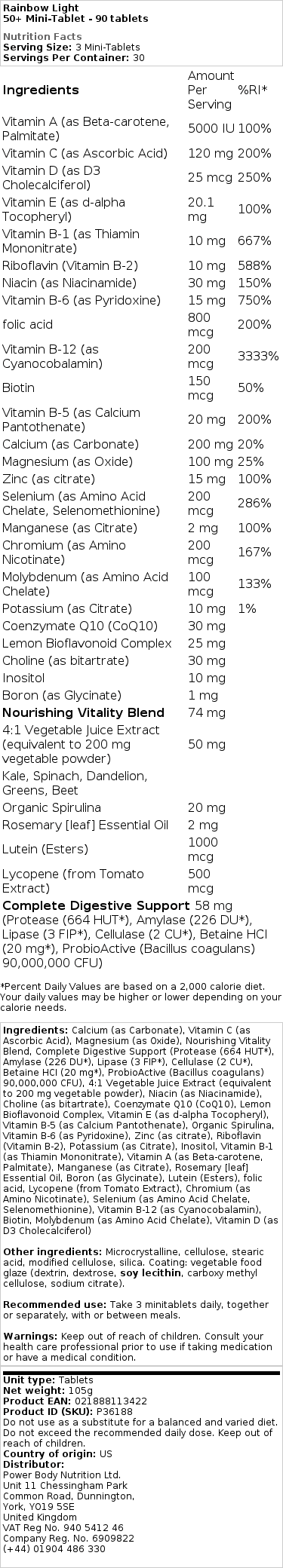 Rainbow Light - 50+ mini-tabletter - 90 tabletter - obrazek 2