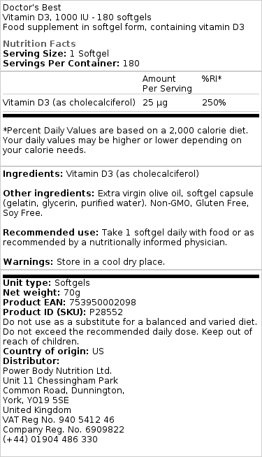 Doctor's Best - D3-vitamin, 5000 IE - 720 softgels - obrazek 3