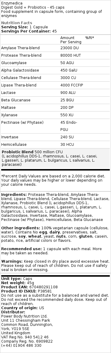 Enzymedica - Digest Gold + Probiotika - 90 kapsler - obrazek 2