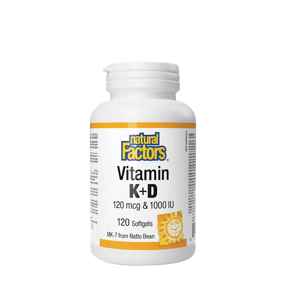 Natural Factors Vitamin K+D 120 mcg & 1000 IU (120 Softgels)