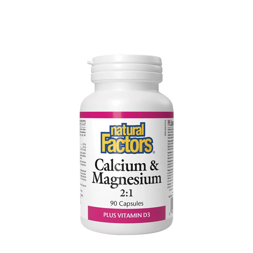 Natural Factors Calcium & Magnesium 2:1 Plus Vitamin D3 (90 Capsules)