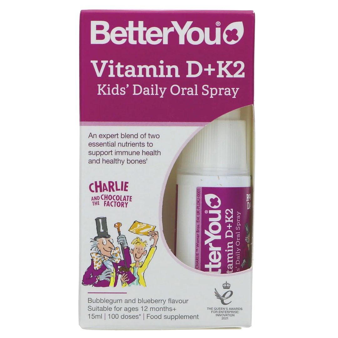 Betteryou - Spray Do Codziennego Stosowania Dla Dzieci Z Witaminą D I K2, Guma Balonowa I Jagoda, 15 Ml